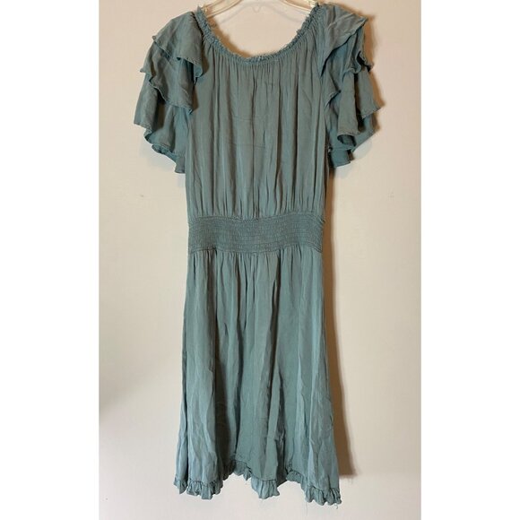 Shabby Chic Dress Bohemian Blue Ruffled Short Sleeve Smocked Waist XS - Picture 2 of 9